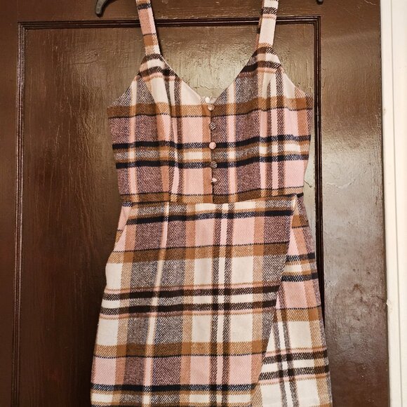 Lulus Women's Skort Order Pink and Cream Plaid Sleeveless Romper (S) - Picture 6 of 12